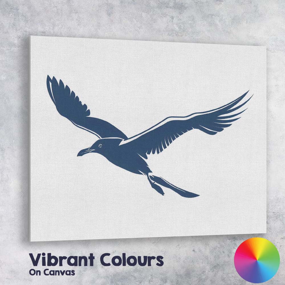 Elegant Navy Blue Flying Seagull Coastal Wildlife Silhouette Canvas Wall Art Print Decor Picture Ready to Hang