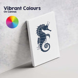 Detailed Navy Blue Seahorse Marine Life Illustration Canvas Wall Art Print Decor Picture Ready to Hang