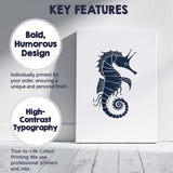 Detailed Navy Blue Seahorse Marine Life Illustration Canvas Wall Art Print Decor Picture Ready to Hang