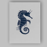Detailed Navy Blue Seahorse Marine Life Illustration Canvas Wall Art Print Decor Picture Ready to Hang