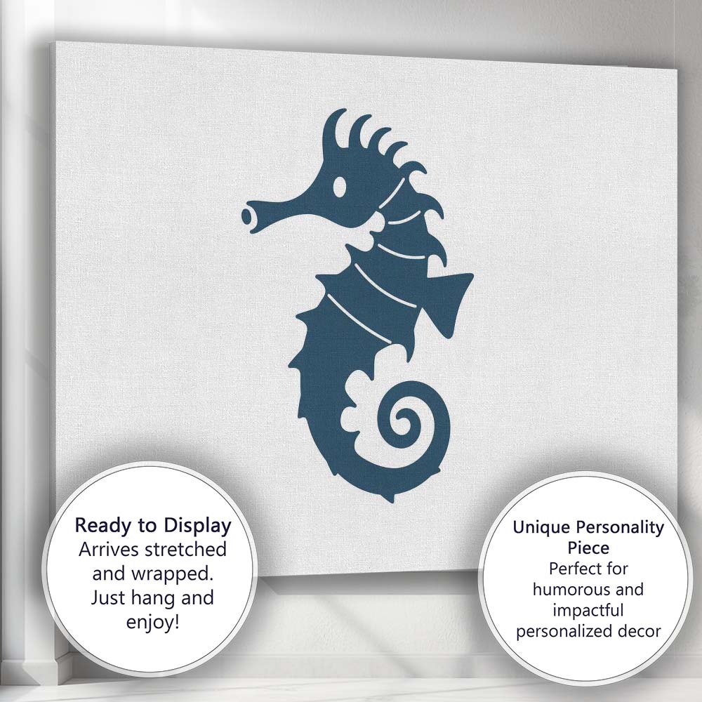 Minimalist Navy Blue Seahorse Ocean Silhouette Illustration Canvas Wall Art Print Decor Picture Ready to Hang