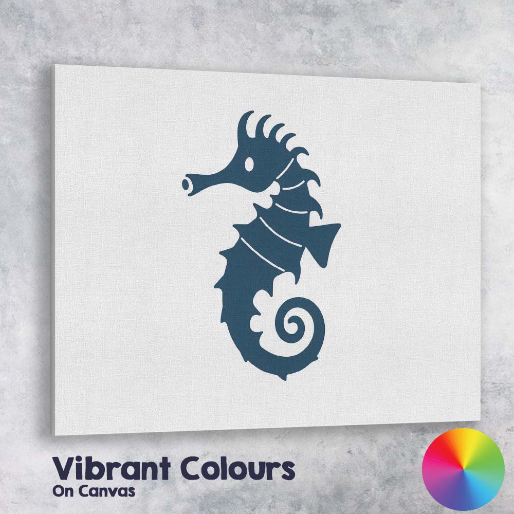 Minimalist Navy Blue Seahorse Ocean Silhouette Illustration Canvas Wall Art Print Decor Picture Ready to Hang