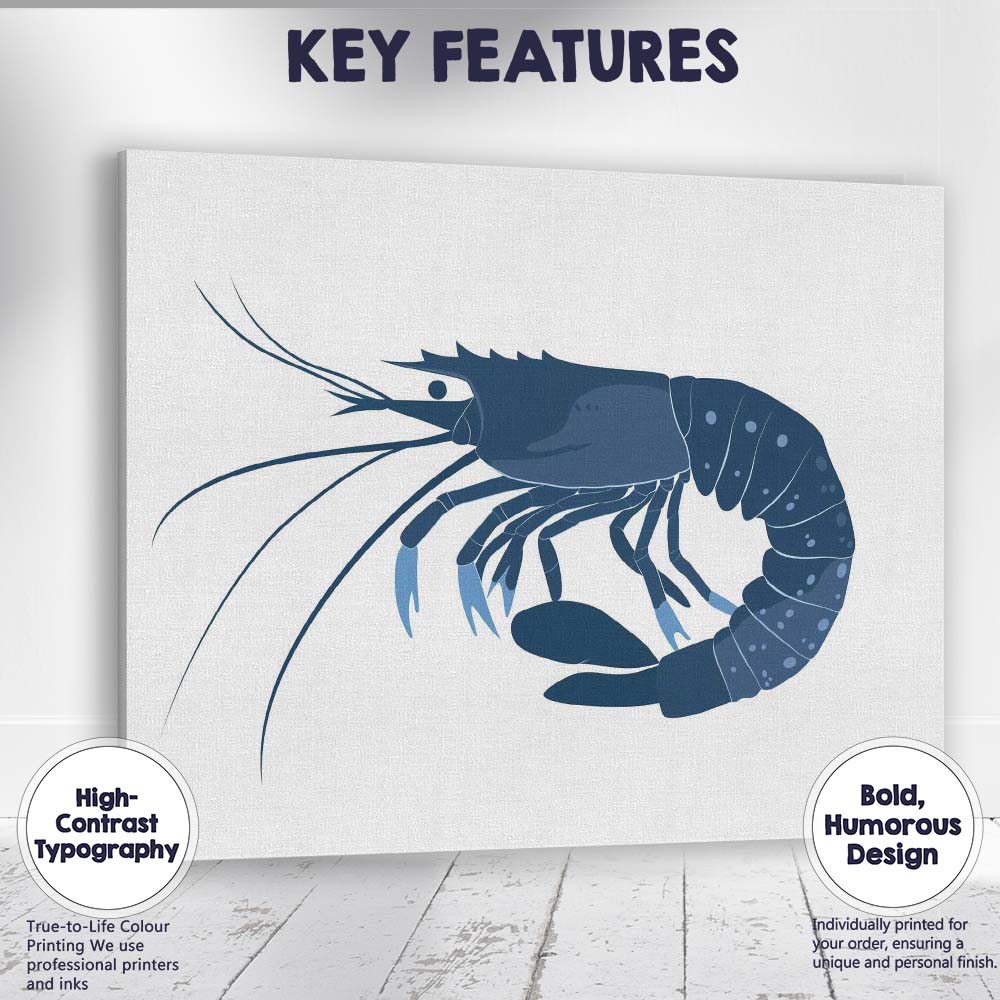 Detailed Blue Lobster Seafood Marine Life Illustration Canvas Wall Art Print Decor Picture Ready to Hang