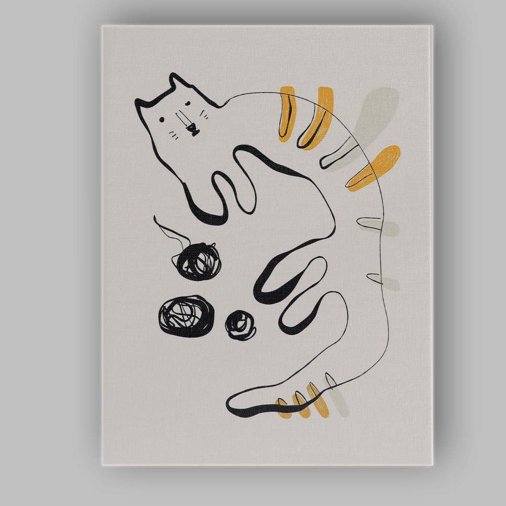 Minimalist Playful Ginger Cat Line Drawing Illustration Canvas Wall Art Print Decor Picture Ready to Hang