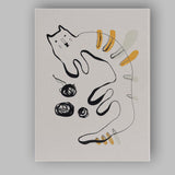 Minimalist Playful Ginger Cat Line Drawing Illustration Canvas Wall Art Print Decor Picture Ready to Hang