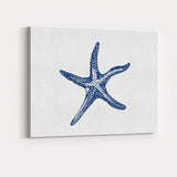 Blue Coastal Starfish Marine Life Illustration Canvas Wall Art Print Decor Picture Ready to Hang