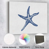 Blue Coastal Starfish Marine Life Illustration Canvas Wall Art Print Decor Picture Ready to Hang
