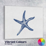 Blue Coastal Starfish Marine Life Illustration Canvas Wall Art Print Decor Picture Ready to Hang