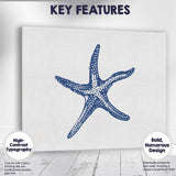 Blue Coastal Starfish Marine Life Illustration Canvas Wall Art Print Decor Picture Ready to Hang