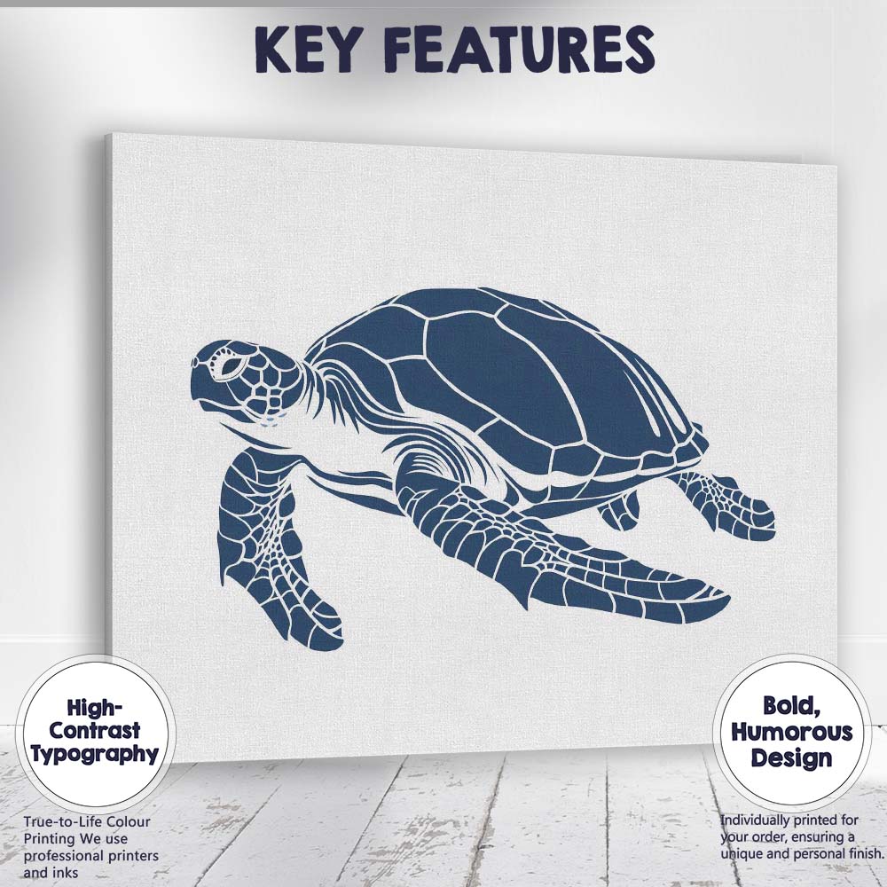Blue Sea Turtle Marine Wildlife Illustration Canvas Wall Art Print Decor Picture Ready to Hang
