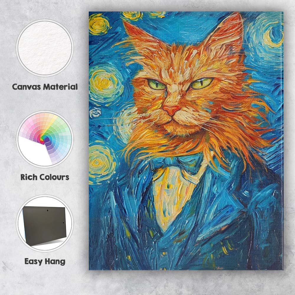 Van Gogh Style Ginger Cat Portrait Colourful Expressionist Painting Canvas Wall Art Print Decor Picture Ready to Hang