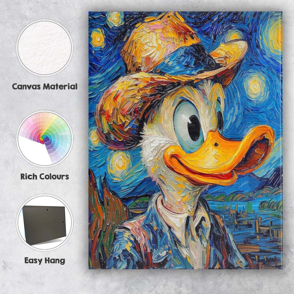 Van Gogh Style Donald Duck Colourful Artistic Portrait Canvas Wall Art Print Decor Picture Ready to Hang