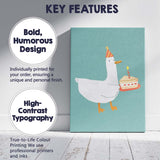 Cute Birthday Goose With Cake Whimsical Animal Illustration Canvas Wall Art Print Decor Picture Ready to Hang