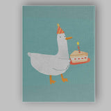 Cute Birthday Goose With Cake Whimsical Animal Illustration Canvas Wall Art Print Decor Picture Ready to Hang