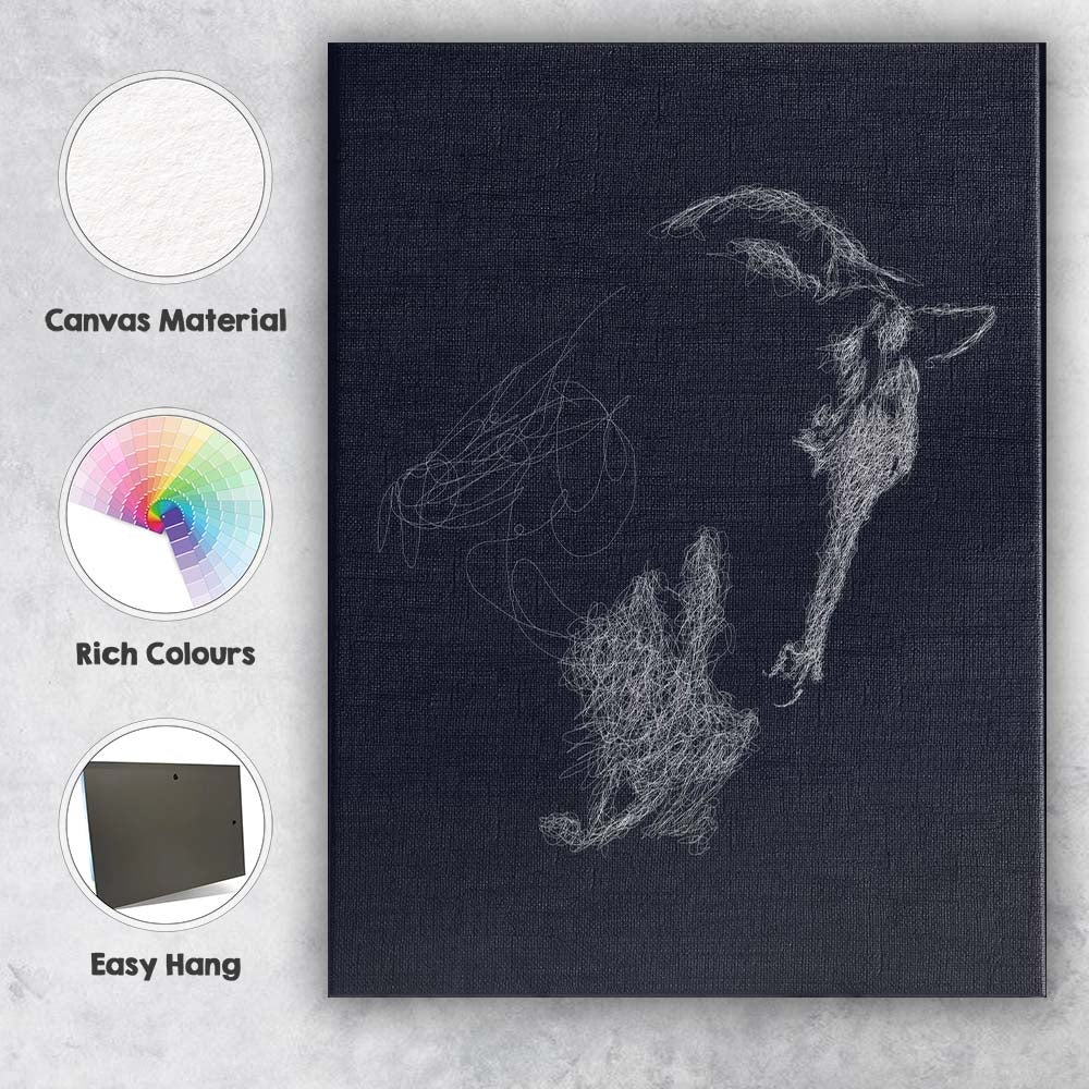 Abstract White Line Art Rooster Sketch Dark Background Canvas Wall Art Print Decor Picture Ready to Hang