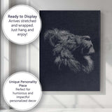 Abstract White Line Art Lion Sketch Dark Background Canvas Wall Art Print Decor Picture Ready to Hang