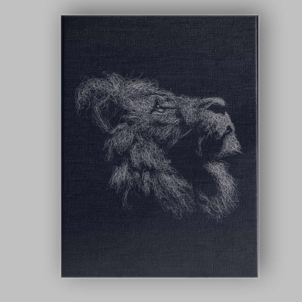 Abstract White Line Art Lion Sketch Dark Background Canvas Wall Art Print Decor Picture Ready to Hang