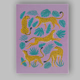 Lilac Tropical Cheetah Wildlife Botanical Illustration Canvas Wall Art Print Decor Picture Ready to Hang