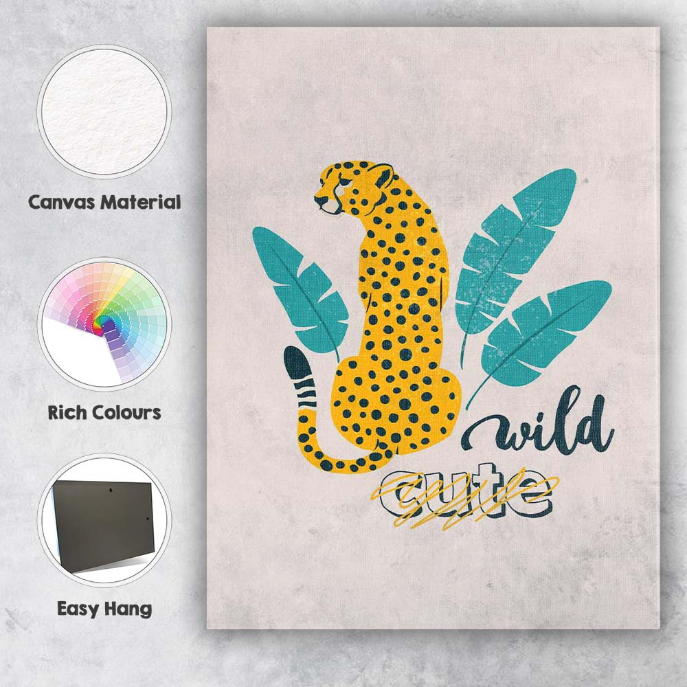 Wild Style Cheetah Typography Nursery Illustration Canvas Wall Art Print Decor Picture Ready to Hang