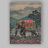 Decorated Asian Elephant Floral Mountain Landscape Canvas Wall Art Print Decor Picture Ready to Hang