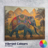 Traditional Decorated Asian Elephant Mountain Landscape Canvas Wall Art Print Decor Picture Ready to Hang