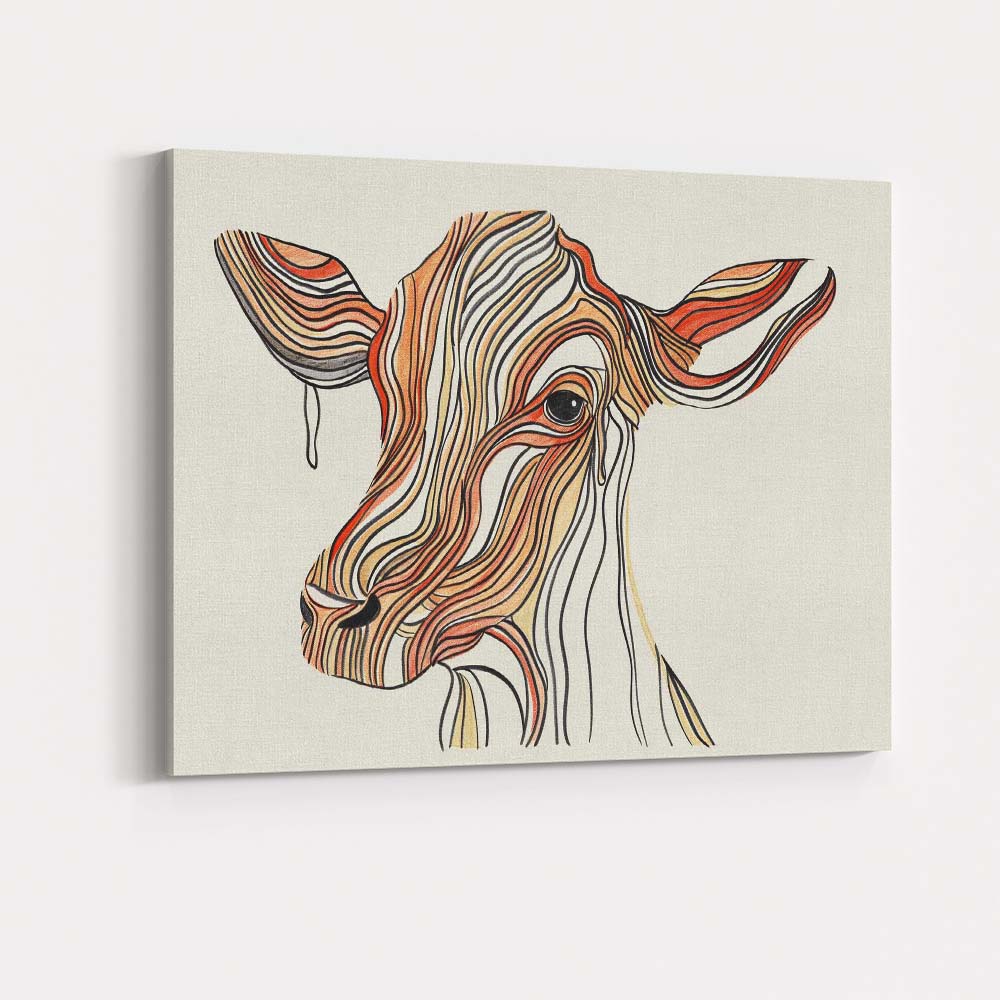 Abstract Flowing Line Art Cow Portrait Minimalist Canvas Wall Art Print Decor Picture Ready to Hang