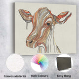 Abstract Flowing Line Art Cow Portrait Minimalist Canvas Wall Art Print Decor Picture Ready to Hang