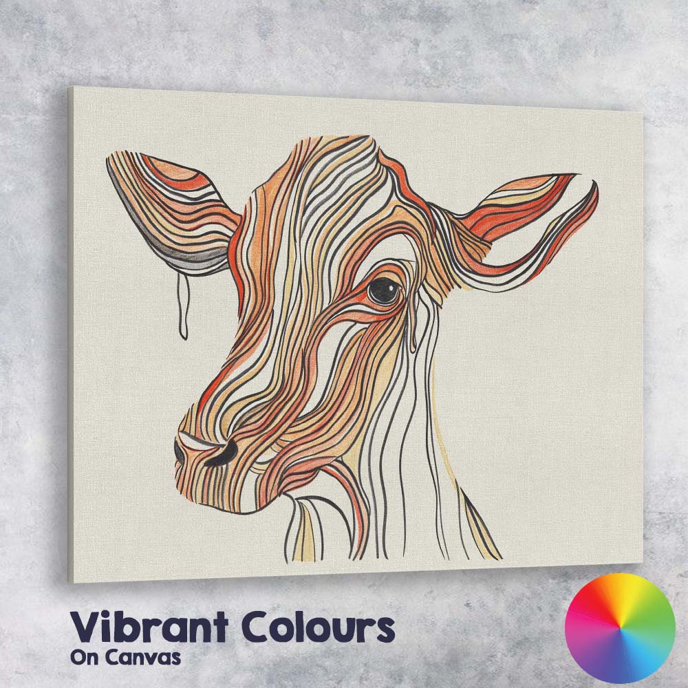 Abstract Flowing Line Art Cow Portrait Minimalist Canvas Wall Art Print Decor Picture Ready to Hang