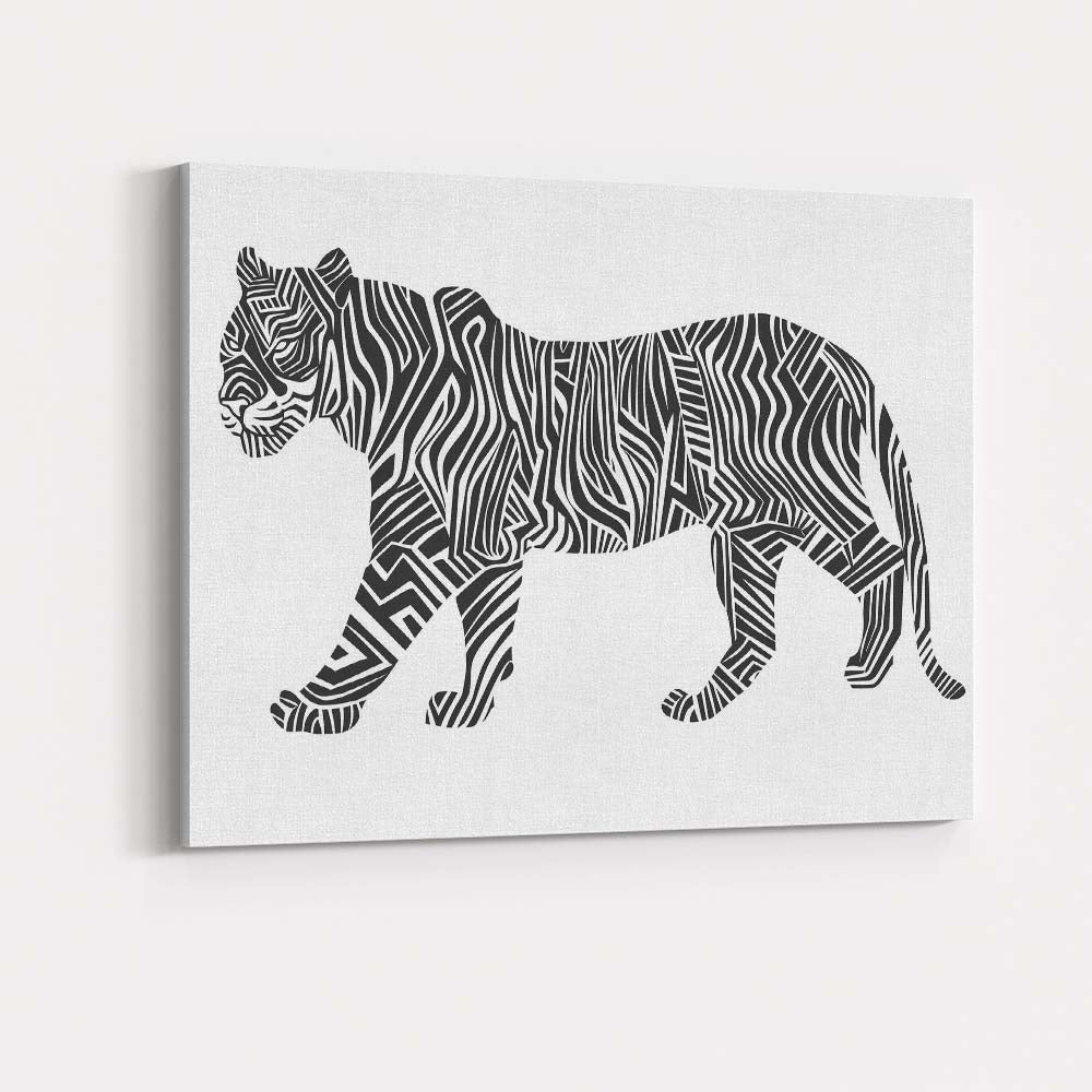 Modern Geometric Zebra Silhouette Monochrome Animal Canvas Wall Art Print Decor Picture Ready to Hang