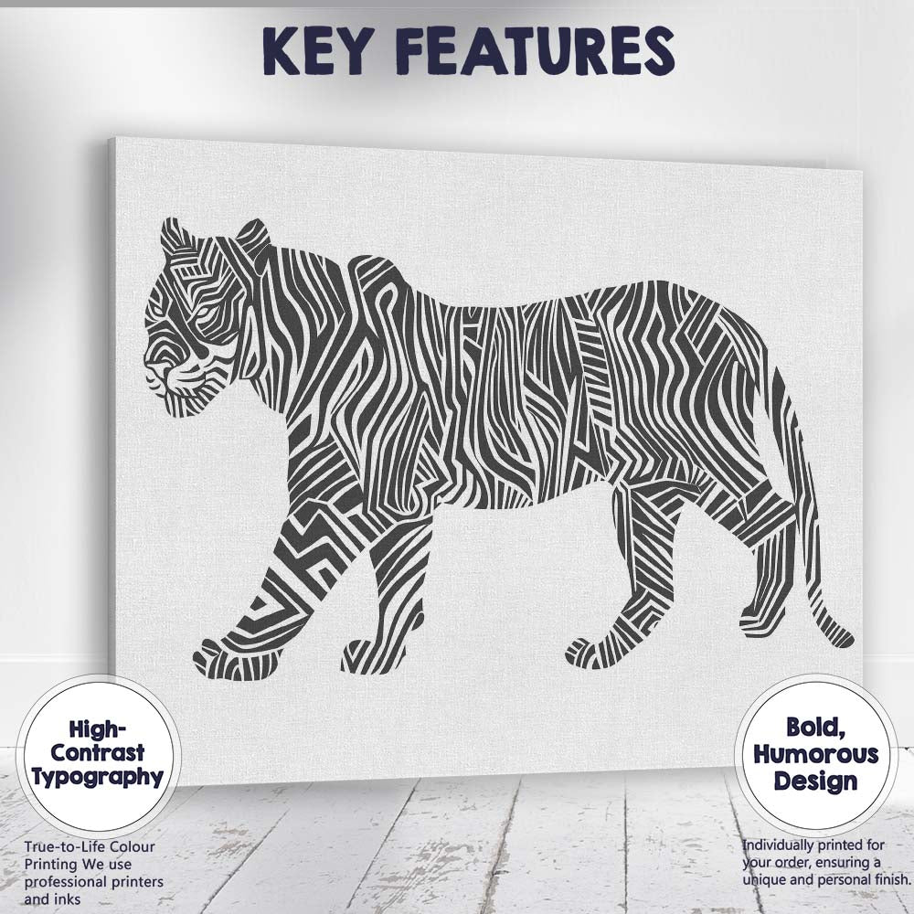 Modern Geometric Zebra Silhouette Monochrome Animal Canvas Wall Art Print Decor Picture Ready to Hang