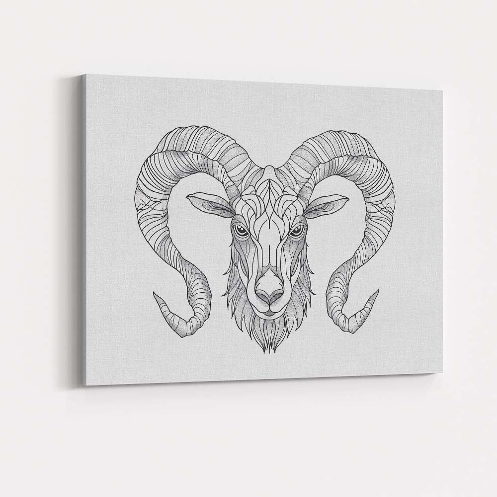 Intricate Ram Head Line Art Monochrome Wildlife Canvas Wall Art Print Decor Picture Ready to Hang