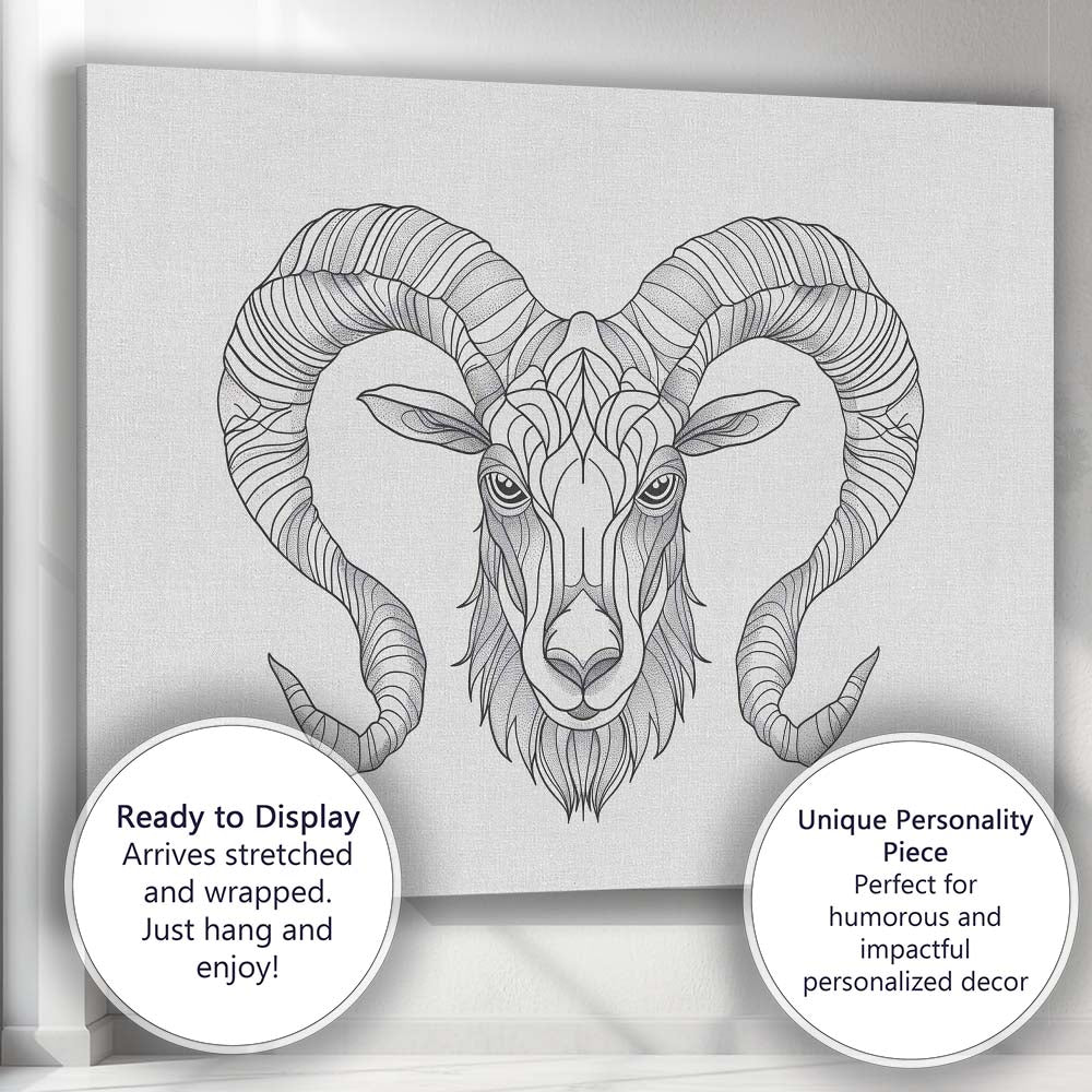 Intricate Ram Head Line Art Monochrome Wildlife Canvas Wall Art Print Decor Picture Ready to Hang