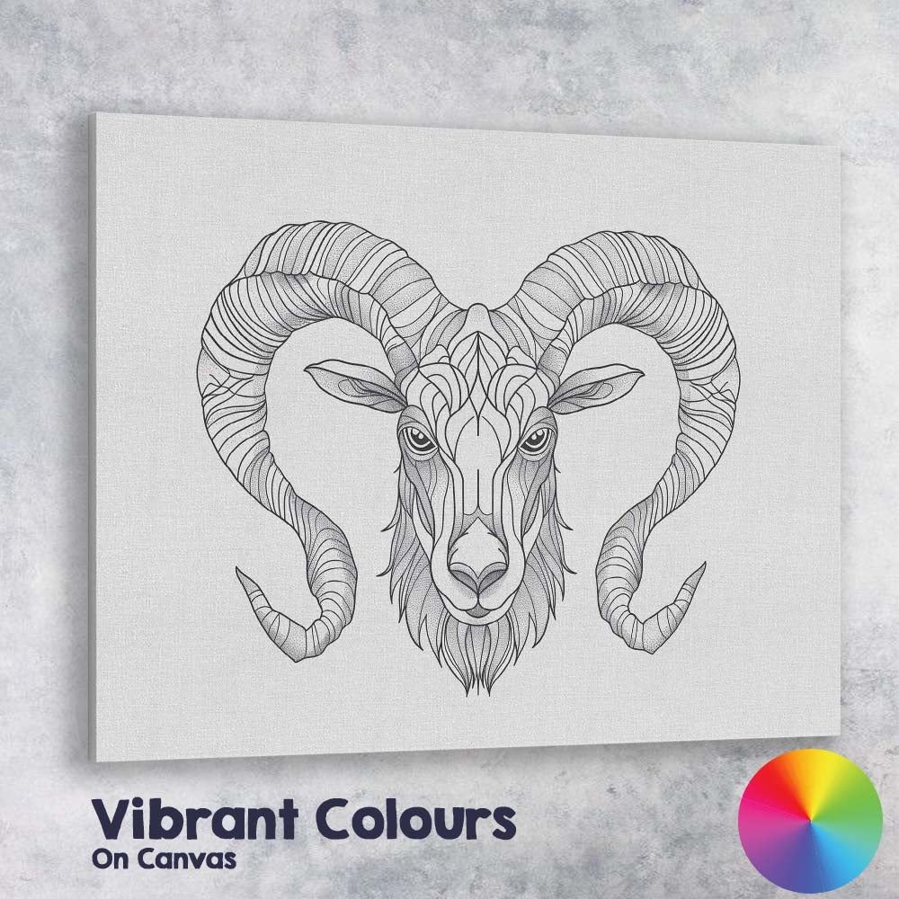 Intricate Ram Head Line Art Monochrome Wildlife Canvas Wall Art Print Decor Picture Ready to Hang