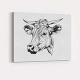 Modern Geometric Highland Cow Portrait Monochrome Canvas Wall Art Print Decor Picture Ready to Hang