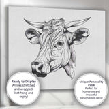 Modern Geometric Highland Cow Portrait Monochrome Canvas Wall Art Print Decor Picture Ready to Hang