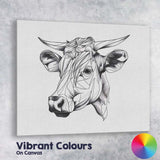 Modern Geometric Highland Cow Portrait Monochrome Canvas Wall Art Print Decor Picture Ready to Hang