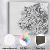 Elegant Flowing Line Lion Portrait Monochrome Wildlife Canvas Wall Art Print Decor Picture Ready to Hang