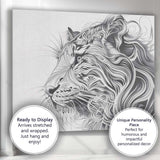 Elegant Flowing Line Lion Portrait Monochrome Wildlife Canvas Wall Art Print Decor Picture Ready to Hang
