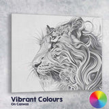 Elegant Flowing Line Lion Portrait Monochrome Wildlife Canvas Wall Art Print Decor Picture Ready to Hang
