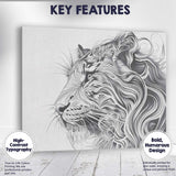 Elegant Flowing Line Lion Portrait Monochrome Wildlife Canvas Wall Art Print Decor Picture Ready to Hang