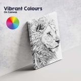 Detailed Black White Lion Profile Fine Line Illustration Canvas Wall Art Print Decor Picture Ready to Hang