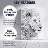 Detailed Black White Lion Profile Fine Line Illustration Canvas Wall Art Print Decor Picture Ready to Hang