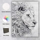 Detailed Black White Lion Profile Fine Line Illustration Canvas Wall Art Print Decor Picture Ready to Hang