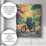 Cute Black Cat Riding Bicycle Autumn Forest Illustration Canvas Wall Art Print Decor Picture Ready to Hang