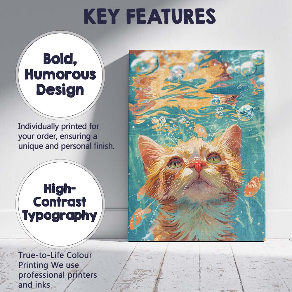 Dreamy Underwater Ginger Cat With Koi Fish Fantasy Canvas Wall Art Print Decor Picture Ready to Hang