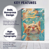 Dreamy Underwater Ginger Cat With Koi Fish Fantasy Canvas Wall Art Print Decor Picture Ready to Hang