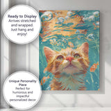 Dreamy Underwater Ginger Cat With Koi Fish Fantasy Canvas Wall Art Print Decor Picture Ready to Hang