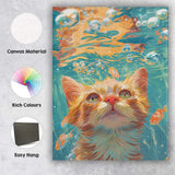 Dreamy Underwater Ginger Cat With Koi Fish Fantasy Canvas Wall Art Print Decor Picture Ready to Hang