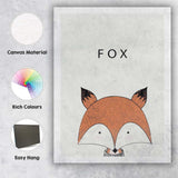 Minimalist Cute Fox Character Nursery Animal Illustration Canvas Wall Art Print Decor Picture Ready to Hang