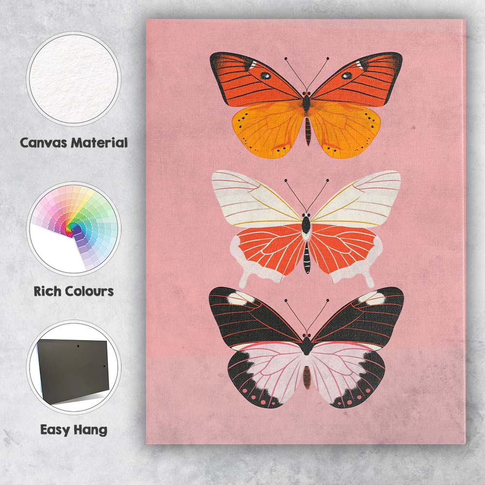 Modern Pink Orange Butterfly Collection Illustration Canvas Wall Art Print Decor Picture Ready to Hang